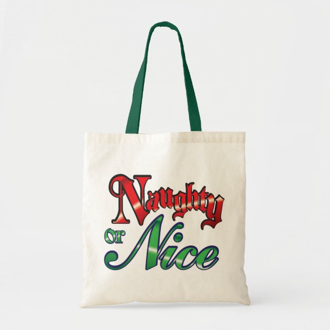 Retro Christmas, Naughty or Nice Red Green Letters Tote Bag (Front)