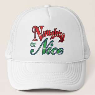 Retro Christmas, Naughty or Nice Red Green Letters Trucker Hat