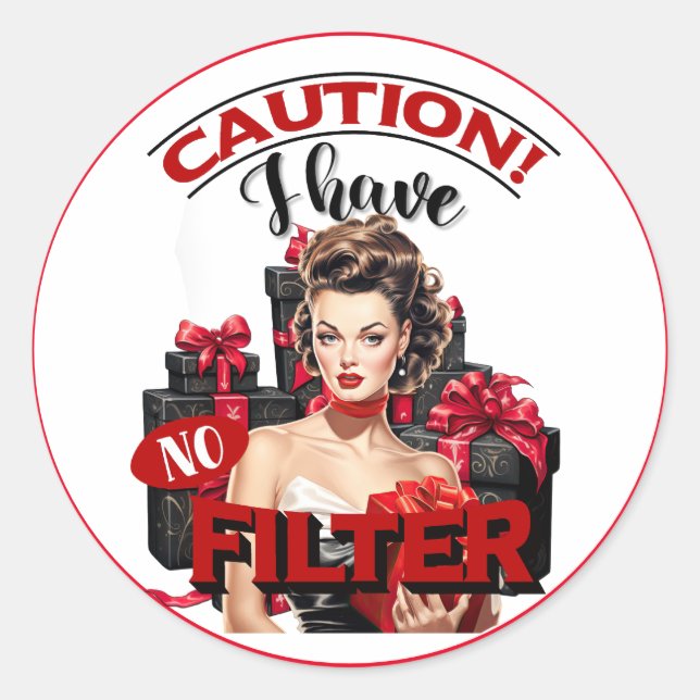 Retro Christmas No Filter Pinup Classic Round Sticker (Front)