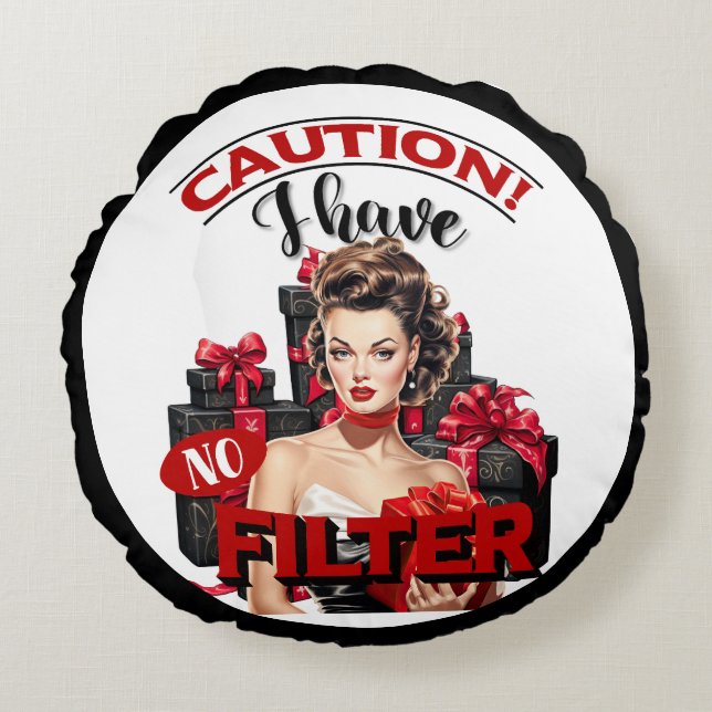 Retro Christmas No Filter Pinup Round Cushion (Front)