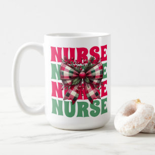 Retro Christmas Nurse Coquette Bow Coffee Mug