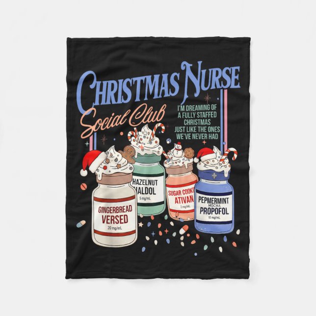 Retro Christmas Nurse Social Icu Nurse Profol Xmas Fleece Blanket (Front)