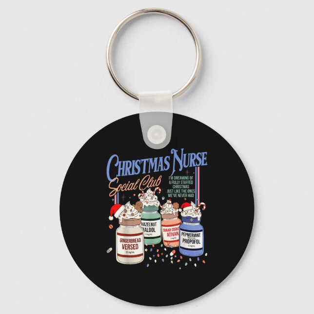 Retro Christmas Nurse Social Icu Nurse Profol Xmas Key Ring (Front)