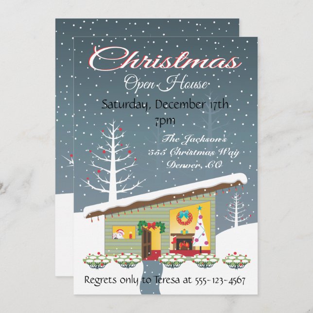 Retro Christmas Open House Invitations (Front/Back)