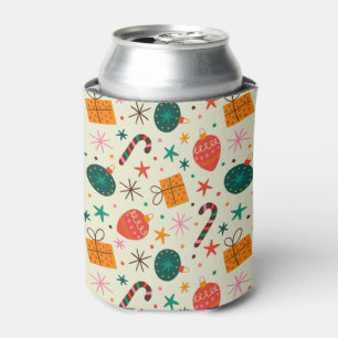 Retro Christmas Ornament and Gift Pattern Can Cooler