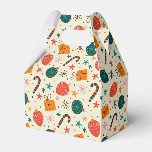 Retro Christmas Ornament and Gift Pattern Favour Box (Front Side)