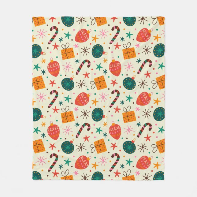 Retro Christmas Ornament and Gift Pattern Fleece Blanket (Front)