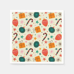 Retro Christmas Ornament and Gift Pattern Napkin