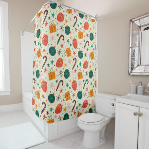 Retro Christmas Ornament and Gift Pattern Shower Curtain