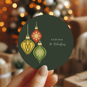 Retro Christmas Ornament Colourful Holiday Classic Round Sticker