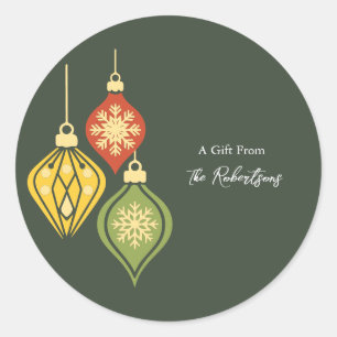 Retro Christmas Ornament Colourful Holiday Classic Round Sticker