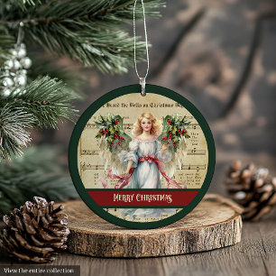 Retro Christmas Ornament Green Red Angel Design