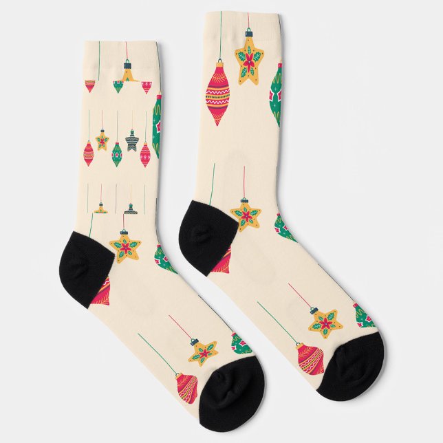Retro Christmas Ornament Pattern Holiday Socks ("Deck your feet with holiday cheer")