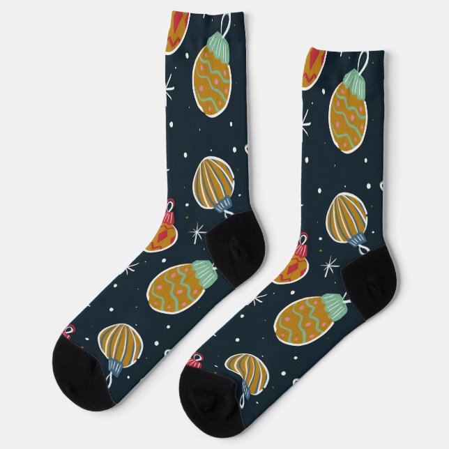 Retro Christmas Ornament Pattern Socks (Left)