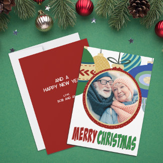 Retro Christmas Ornament Photo Template Flat Card