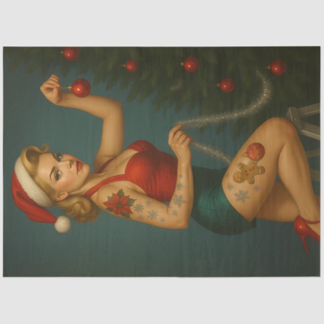 Retro Christmas Ornament Pin-Up Decoupage Tissue Paper (Front)