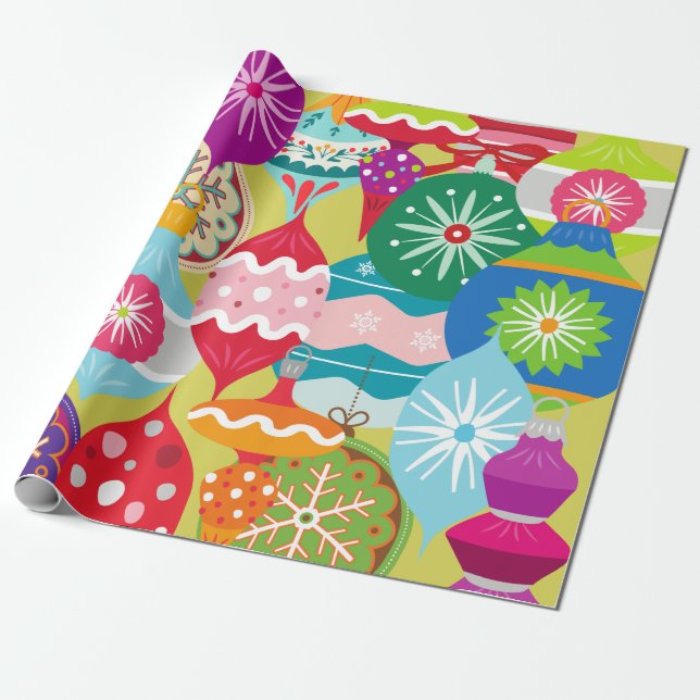 Retro Christmas Ornament Wrapping Paper (Unrolled)