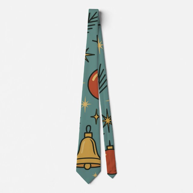 Retro Christmas Ornaments Bells and Stars Pattern Tie (Front)