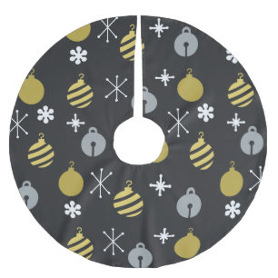 Retro Christmas Ornaments Black Gold Brushed Polyester Tree Skirt