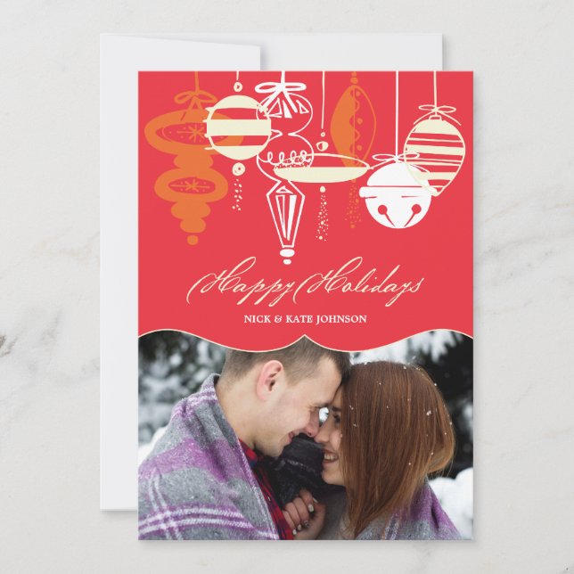 Retro Christmas Ornaments Chevron Holiday Photo (Front)