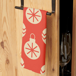 Retro Christmas Ornaments Colourful Vintage Tea Towel