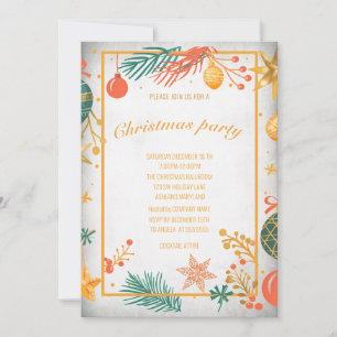 Retro Christmas Ornaments Company Christmas Party Invitation