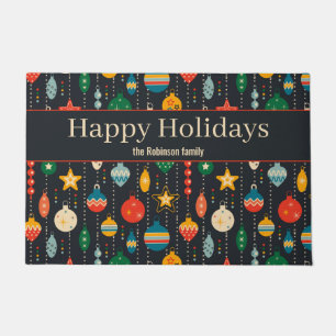 Retro Christmas Ornaments Family Name Doormat