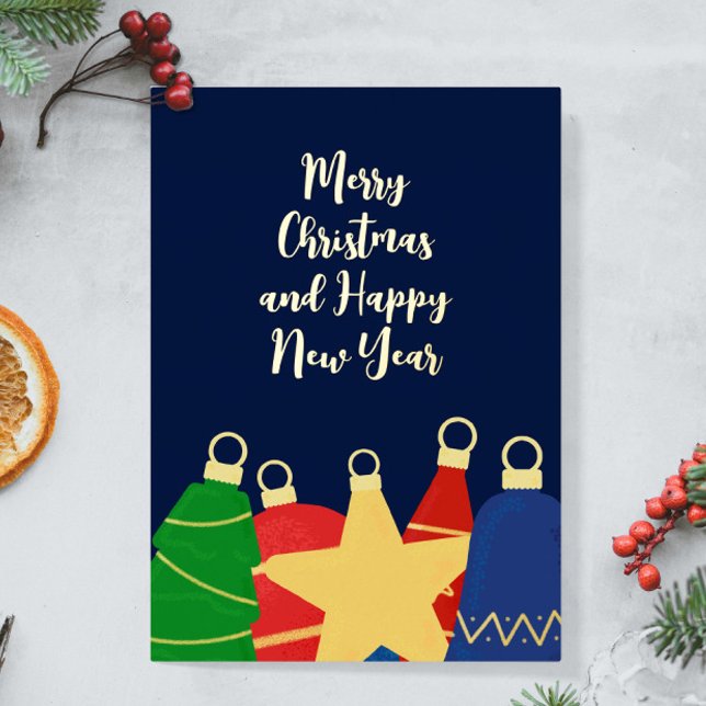 Retro Christmas ornaments Foil Holiday Card (Retro Christmas ornaments custom foil card  - personalize it with your photo and text)