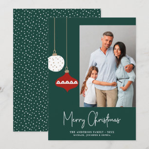 Retro Christmas Ornaments Green Photo Holiday Card