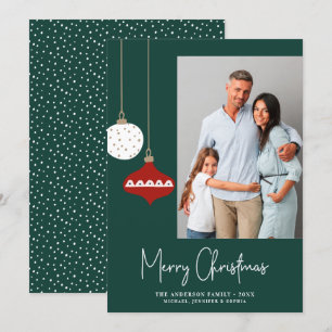 Retro Christmas Ornaments Green Photo Holiday Card