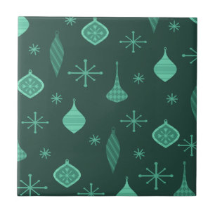 Retro Christmas Ornaments Green Tile