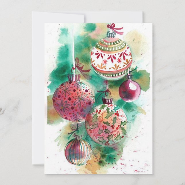Retro Christmas Ornaments Holiday Card (Front)