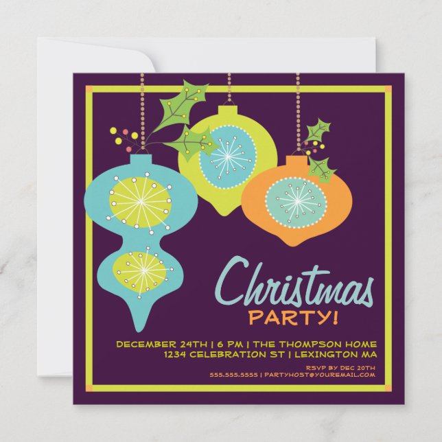 Retro Christmas Ornaments Holiday Party Invitation (Front)