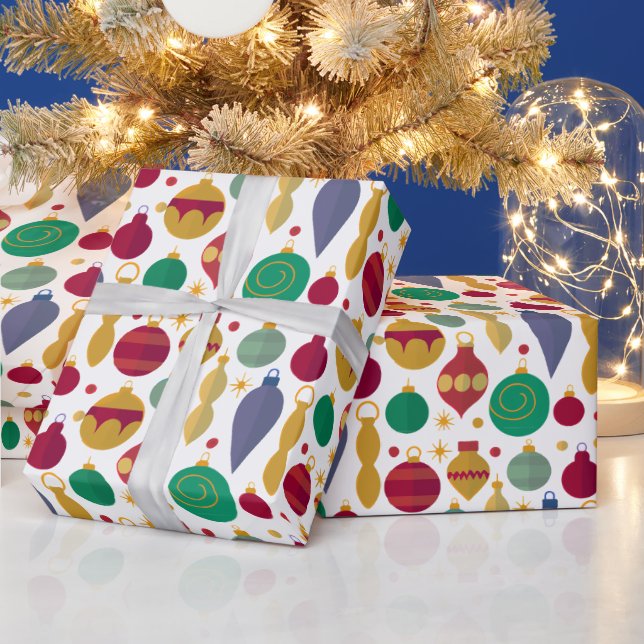 Retro Christmas Ornaments Holiday Wrapping Paper (Holidays)