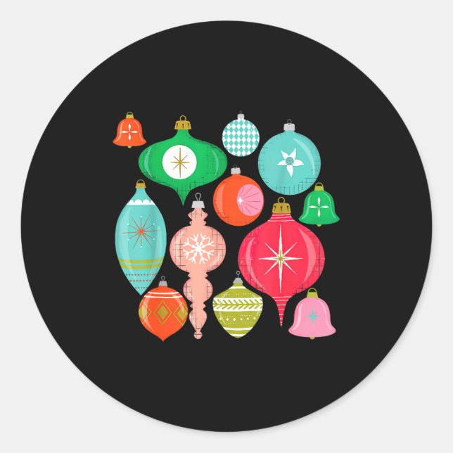 Retro Christmas Ornaments Mid Century Modern  Classic Round Sticker (Front)