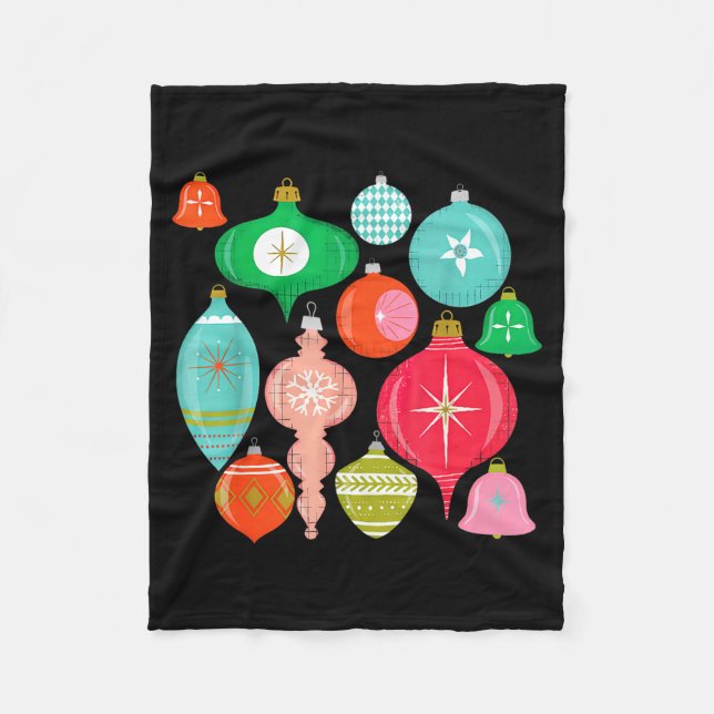 Retro Christmas Ornaments Mid Century Modern  Fleece Blanket (Front)