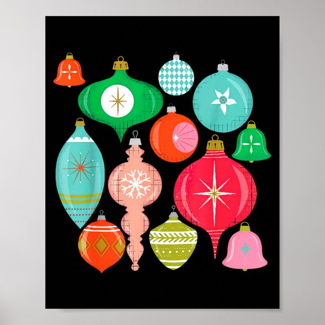 Retro Christmas Ornaments Mid Century Modern  Poster (Front)