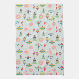 Retro Christmas Ornaments Mid Century Modern Tea Towel