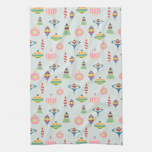 Retro Christmas Ornaments | Mid Century Modern   Tea Towel (Vertical)