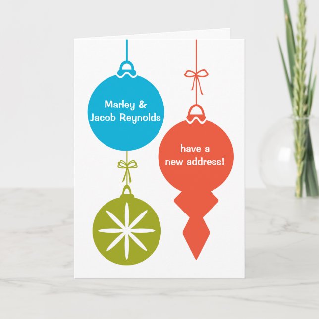 Retro Christmas Ornaments New Address Announcement (Front)