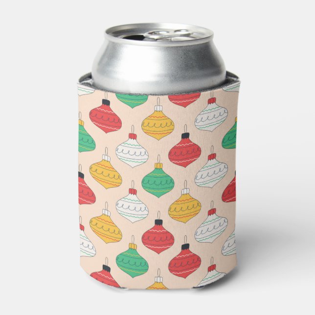Retro Christmas Ornaments Pattern Can Cooler (Can Front)