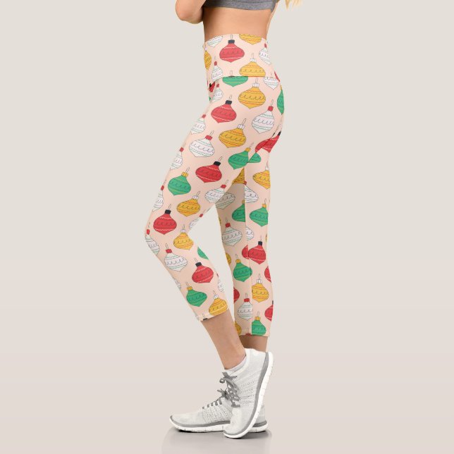 Retro Christmas Ornaments Pattern Capri Leggings (Left)