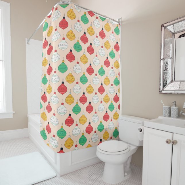 Retro Christmas Ornaments Pattern Shower Curtain (In Situ)