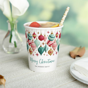 Retro Christmas Ornaments Personalised Party Paper Cups