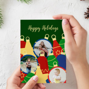 Retro Christmas ornaments Photo Holiday Card