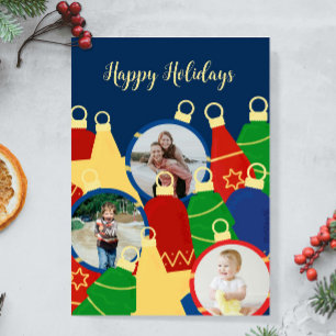 Retro Christmas ornaments Photo Holiday Card