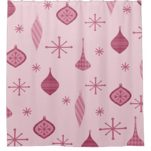 Retro Christmas Ornaments Red Shower Curtain
