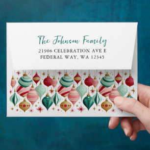 Retro Christmas Ornaments Return Address Envelope