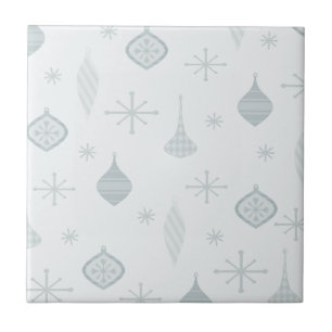 Retro Christmas Ornaments Silver Tile