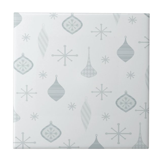 Retro Christmas Ornaments Silver Tile (Front)